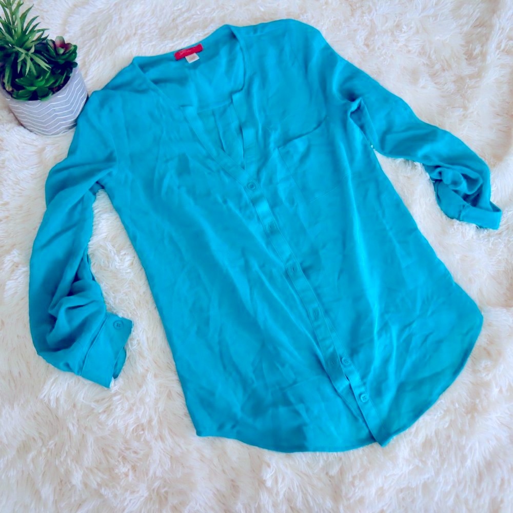 NWOT Six Degrees Teal Chiffon Top Button Down Beach 🏖️ XS